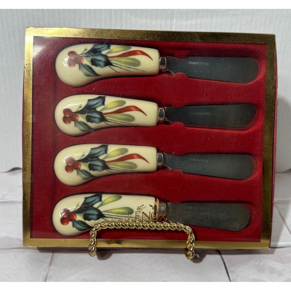 Lenox‎ Winter Greetings Set of 4 Spreaders Stainless Steel Bone China 6237218